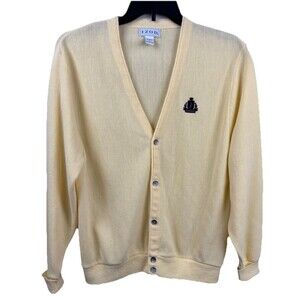 Vtg Izod Cardigan Sweater Button Down Mens Large Butter Yellow Preppy College
